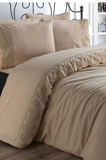 Fransız Dantelli Ceylin Çeyizlik Nevresim Takımı Cappucino - Çeyiz Diyarı