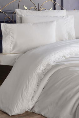 Fransız Dantelli Elani Çeyizlik Nevresim Takımı Krem - 1