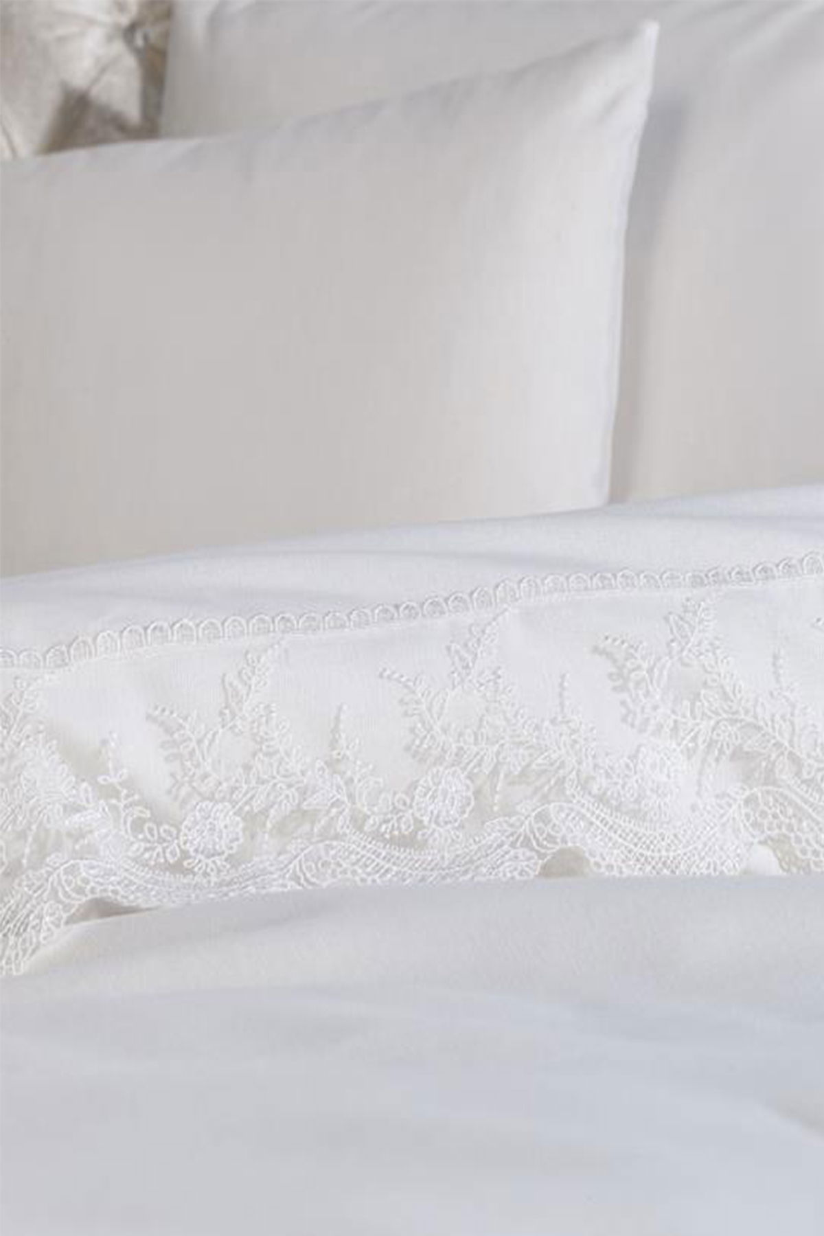 Fransız Dantelli Elani Çeyizlik Nevresim Takımı Krem - 2