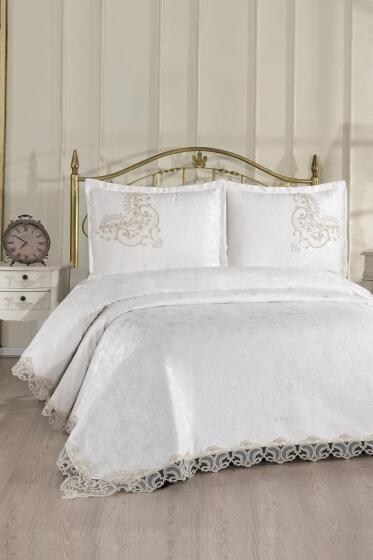 Fransız Dantelli Flux Çift Kişilik Yatak Örtüsü 230x250 cm - Çeyiz Diyarı