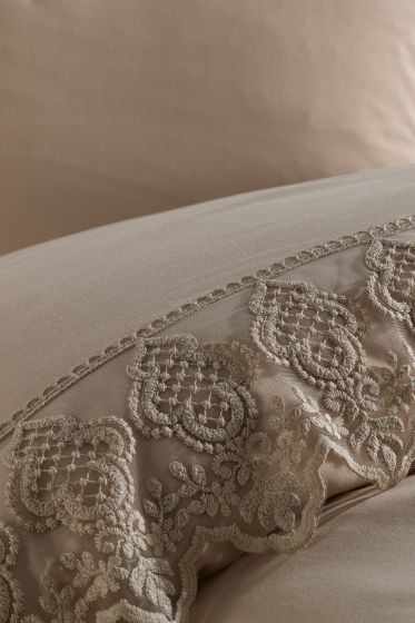 Fransız Dantelli Hüsna Çeyizlik Nevresim Takımı Cappucino - Çeyiz Diyarı (1)