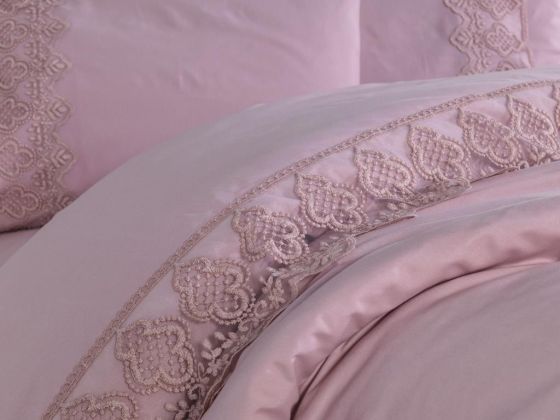 Fransız Dantelli Hüsna Çeyizlik Nevresim Takımı Pudra - Çeyiz Diyarı (1)