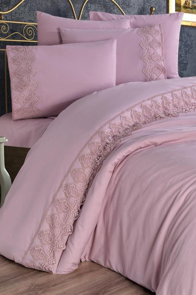 Fransız Dantelli Hüsna Çeyizlik Nevresim Takımı Pudra - 1