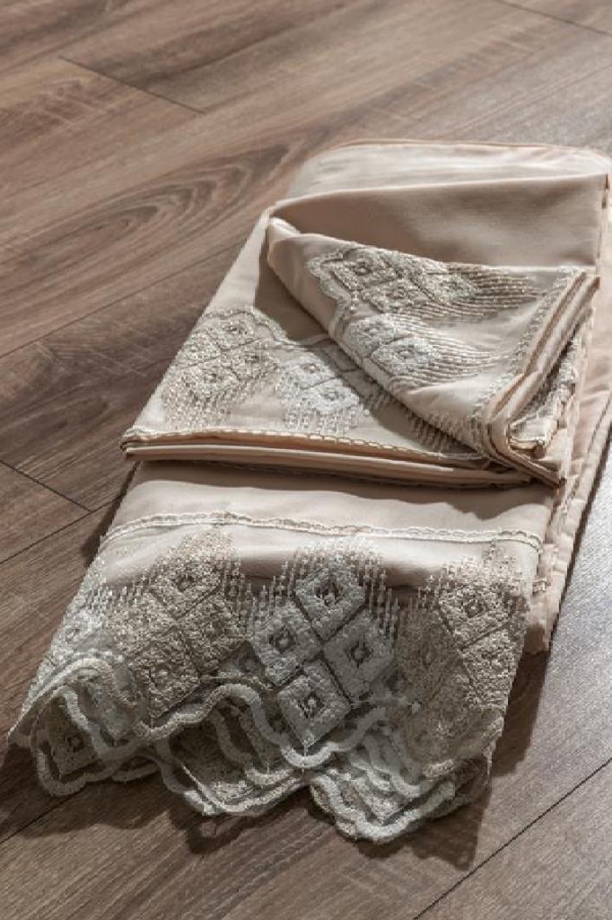 Fransız Dantelli İrina Çeyizlik Nevresim Takımı Cappucino - 5