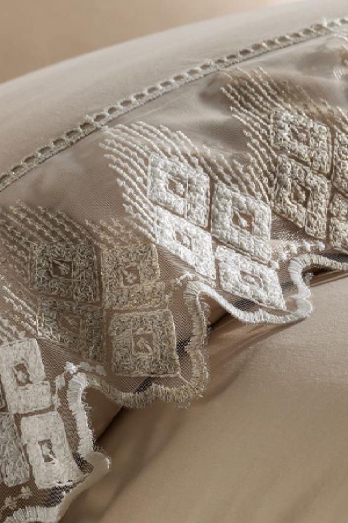 Fransız Dantelli İrina Çeyizlik Nevresim Takımı Cappucino - 2