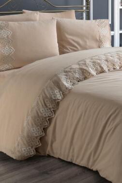 Fransız Dantelli İrina Çeyizlik Nevresim Takımı Cappucino - 1