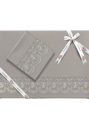 Fransız Dantelli Kure Çeyizlik Nevresim Takımı Gri - Çeyiz Diyarı (1)