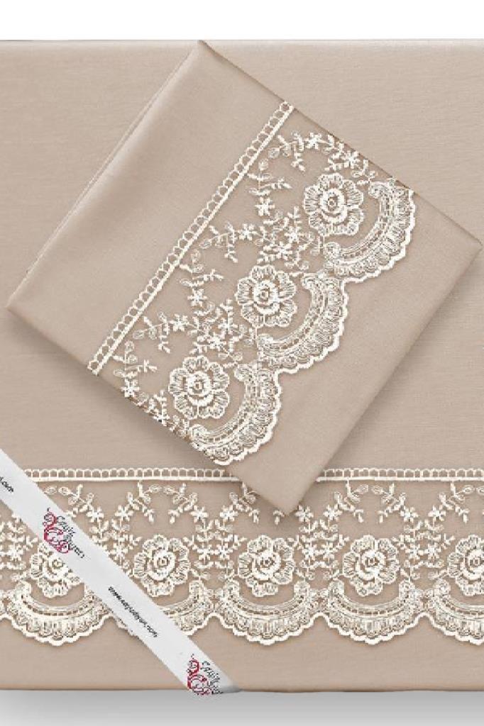 Fransız Dantelli Kure Tek Kişilik Nevresim Takımı 4 Parça Cappucino - 1