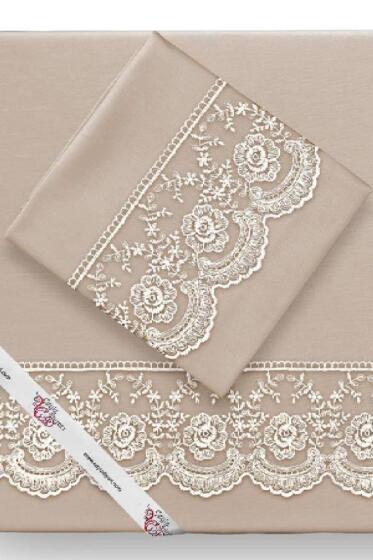 Fransız Dantelli Kure Tek Kişilik Nevresim Takımı 4 Parça Cappucino - Çeyiz Diyarı