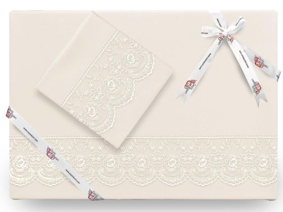 Fransız Dantelli Kure Tek Kişilik Nevresim Takımı 4 Parça Krem - Çeyiz Diyarı