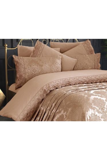 Fransız Dantelli Kure Yatak Örtüsü Cappucino - Çeyiz Diyarı (1)