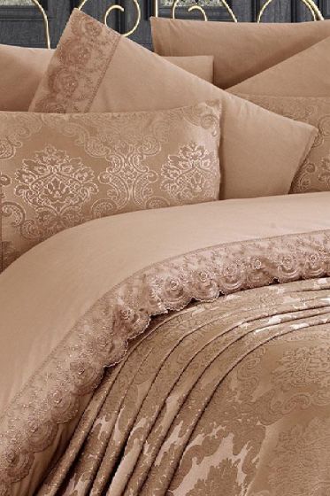 Fransız Dantelli Kure Yatak Örtüsü Cappucino - Çeyiz Diyarı