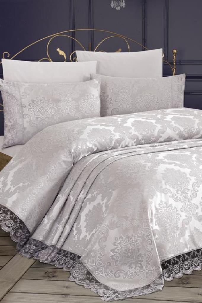 Fransız Dantelli Kure Yatak Örtüsü Gri - 2