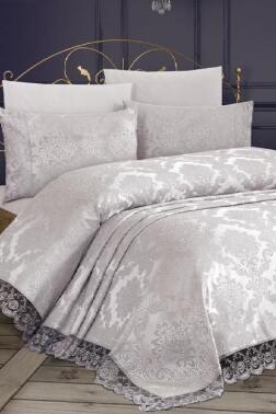 Fransız Dantelli Kure Yatak Örtüsü Gri - 2