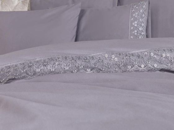 Fransız Dantelli Patya Çeyizlik Nevresim Takımı Gri - Çeyiz Diyarı (1)
