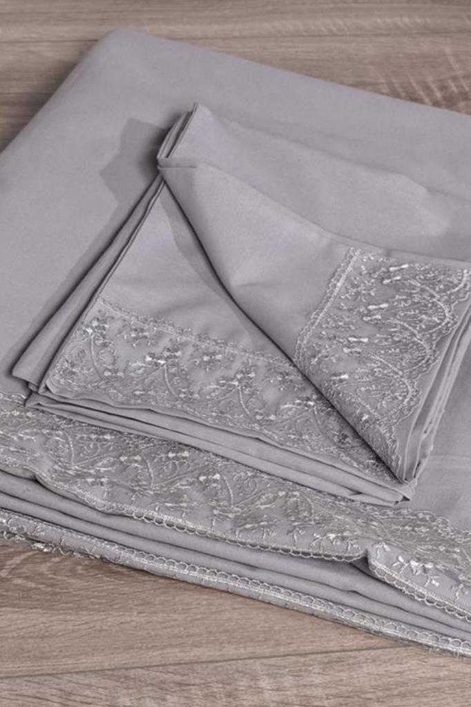 Fransız Dantelli Patya Çeyizlik Nevresim Takımı Gri - 5