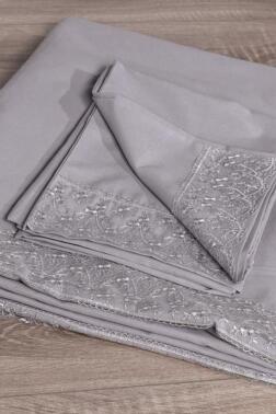 Fransız Dantelli Patya Çeyizlik Nevresim Takımı Gri - 5