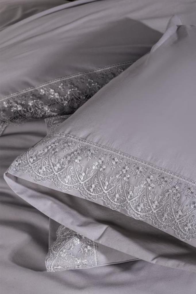 Fransız Dantelli Patya Çeyizlik Nevresim Takımı Gri - 4