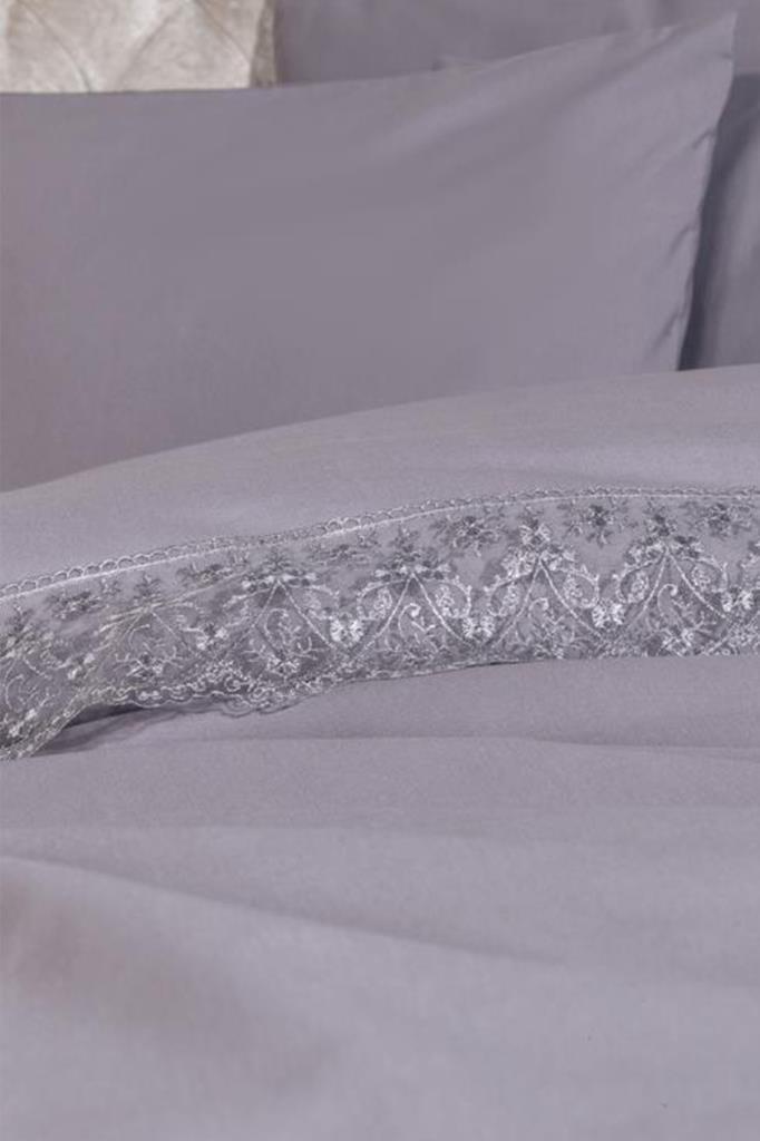 Fransız Dantelli Patya Çeyizlik Nevresim Takımı Gri - 2