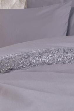 Fransız Dantelli Patya Çeyizlik Nevresim Takımı Gri - 2