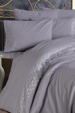 Fransız Dantelli Patya Çeyizlik Nevresim Takımı Gri - 1