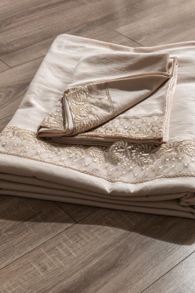 Fransız Dantelli Suzan Çeyizlik Nevresim Takımı Cappucino - 5