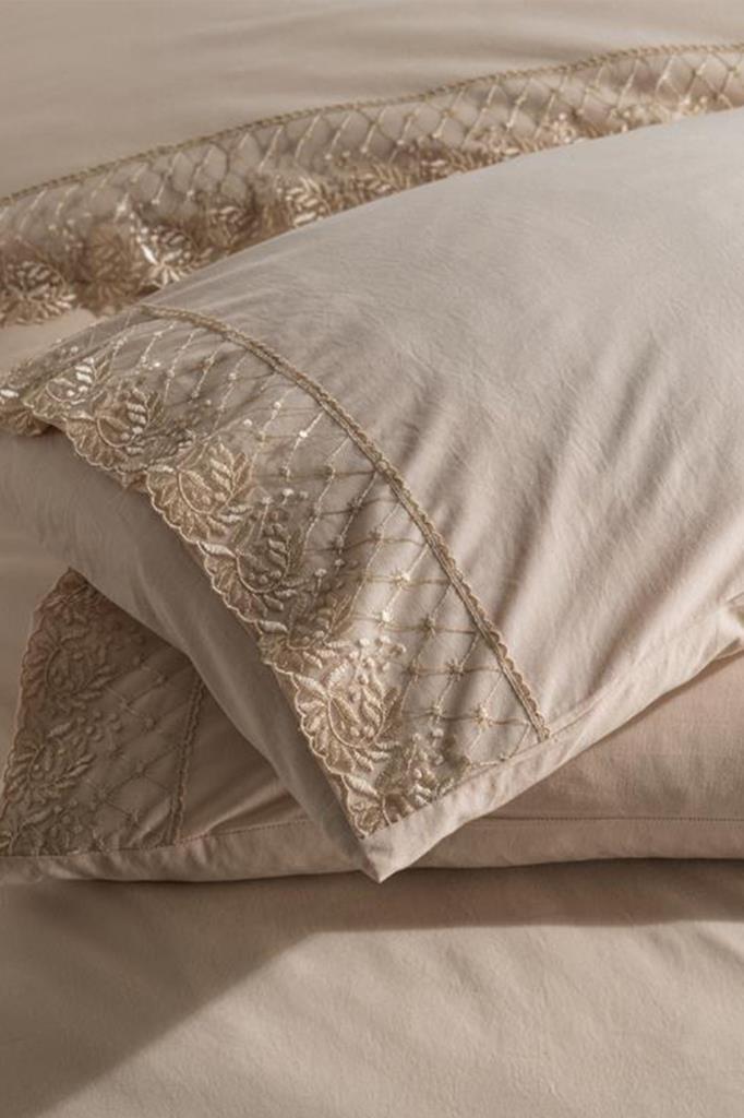 Fransız Dantelli Suzan Çeyizlik Nevresim Takımı Cappucino - 4