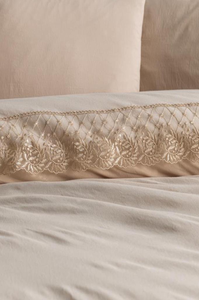 Fransız Dantelli Suzan Çeyizlik Nevresim Takımı Cappucino - 3