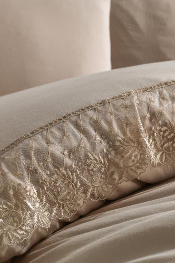 Fransız Dantelli Suzan Çeyizlik Nevresim Takımı Cappucino - 2