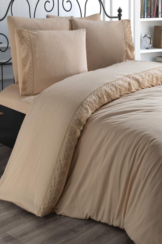 Fransız Dantelli Suzan Çeyizlik Nevresim Takımı Cappucino - 1