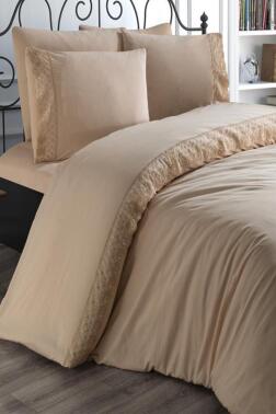 Fransız Dantelli Suzan Çeyizlik Nevresim Takımı Cappucino - 1