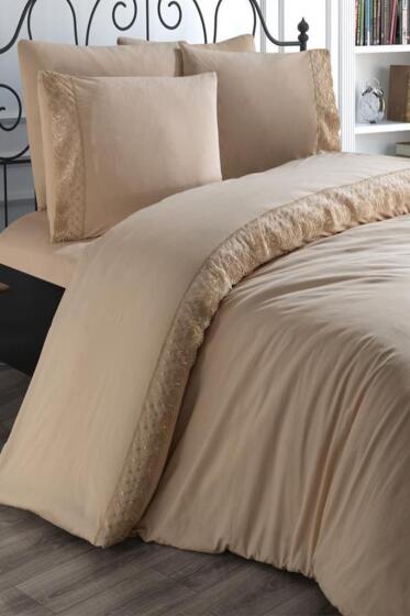 Fransız Dantelli Suzan Çeyizlik Nevresim Takımı Cappucino - Çeyiz Diyarı