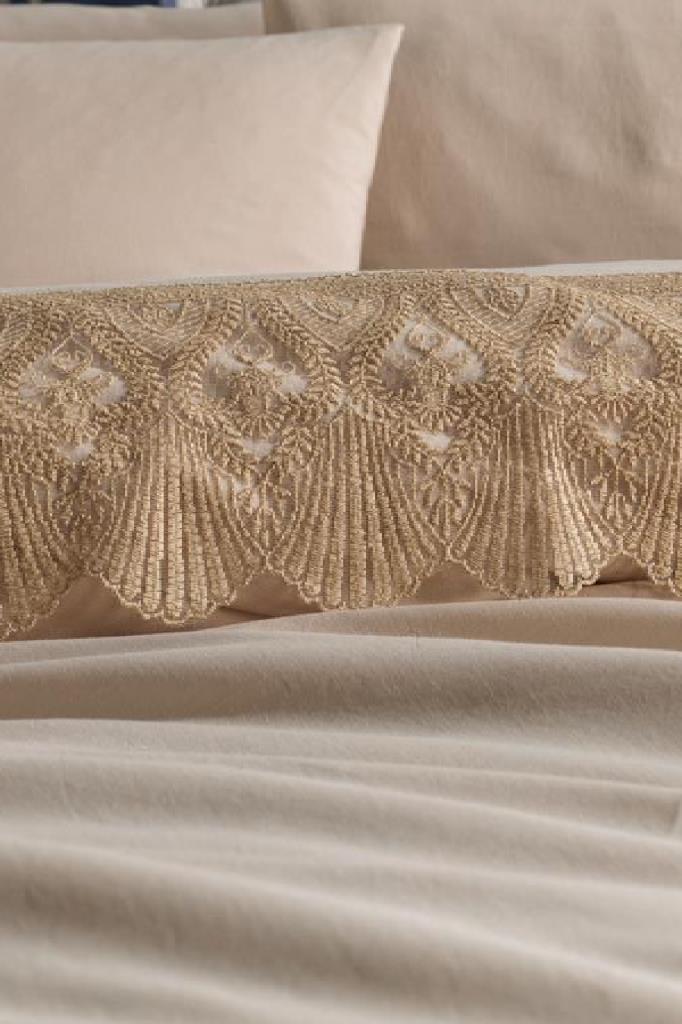 Fransız Dantelli Vase Çeyizlik Nevresim Takımı Cappucino - 3