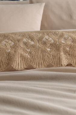 Fransız Dantelli Vase Çeyizlik Nevresim Takımı Cappucino - 3