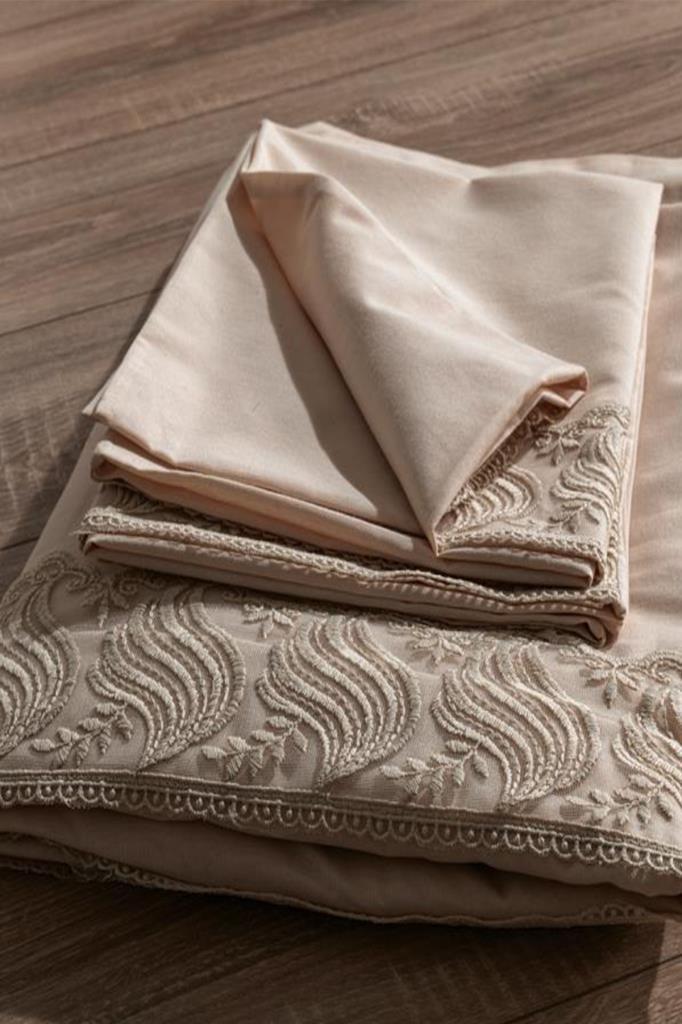 Fransız Dantelli Wave Çeyizlik Nevresim Takımı Cappucino - 5