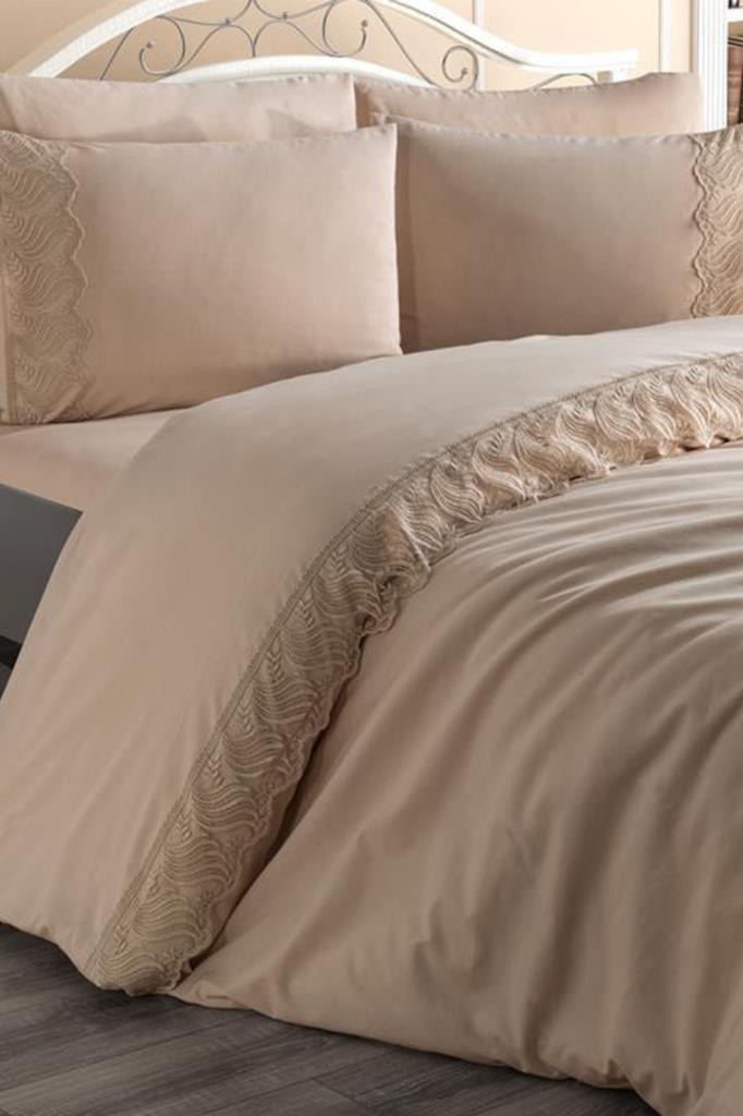 Fransız Dantelli Wave Çeyizlik Nevresim Takımı Cappucino - 1