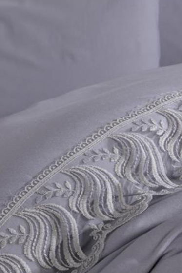 Fransız Dantelli Wave Çeyizlik Nevresim Takımı Gri - Çeyiz Diyarı (1)