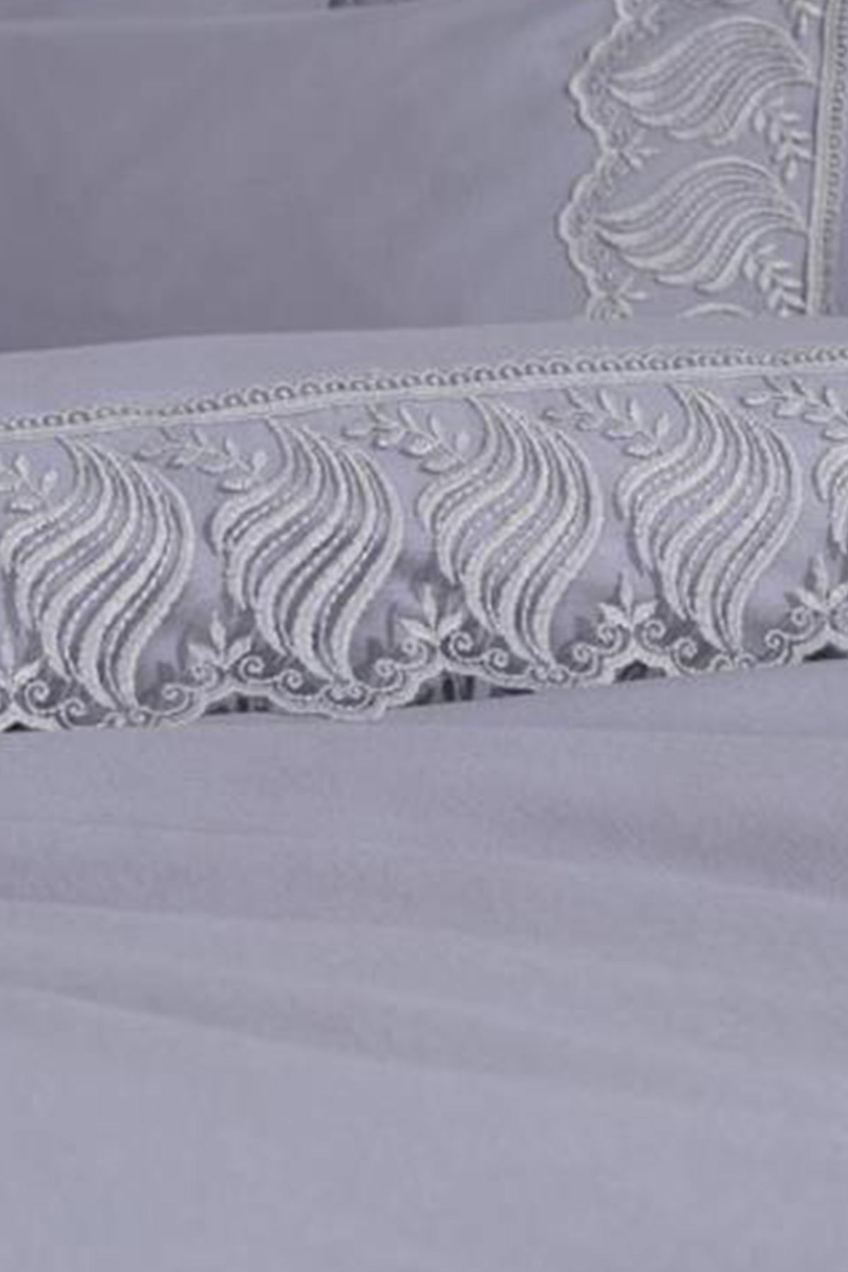 Fransız Dantelli Wave Çeyizlik Nevresim Takımı Gri - 3