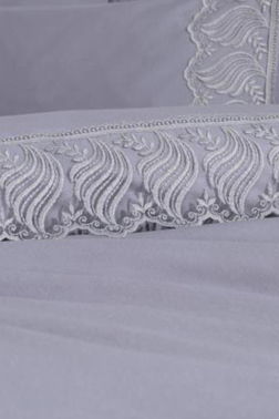 Fransız Dantelli Wave Çeyizlik Nevresim Takımı Gri - 3
