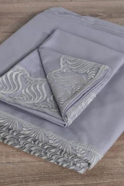 Fransız Dantelli Wave Çeyizlik Nevresim Takımı Gri - 4