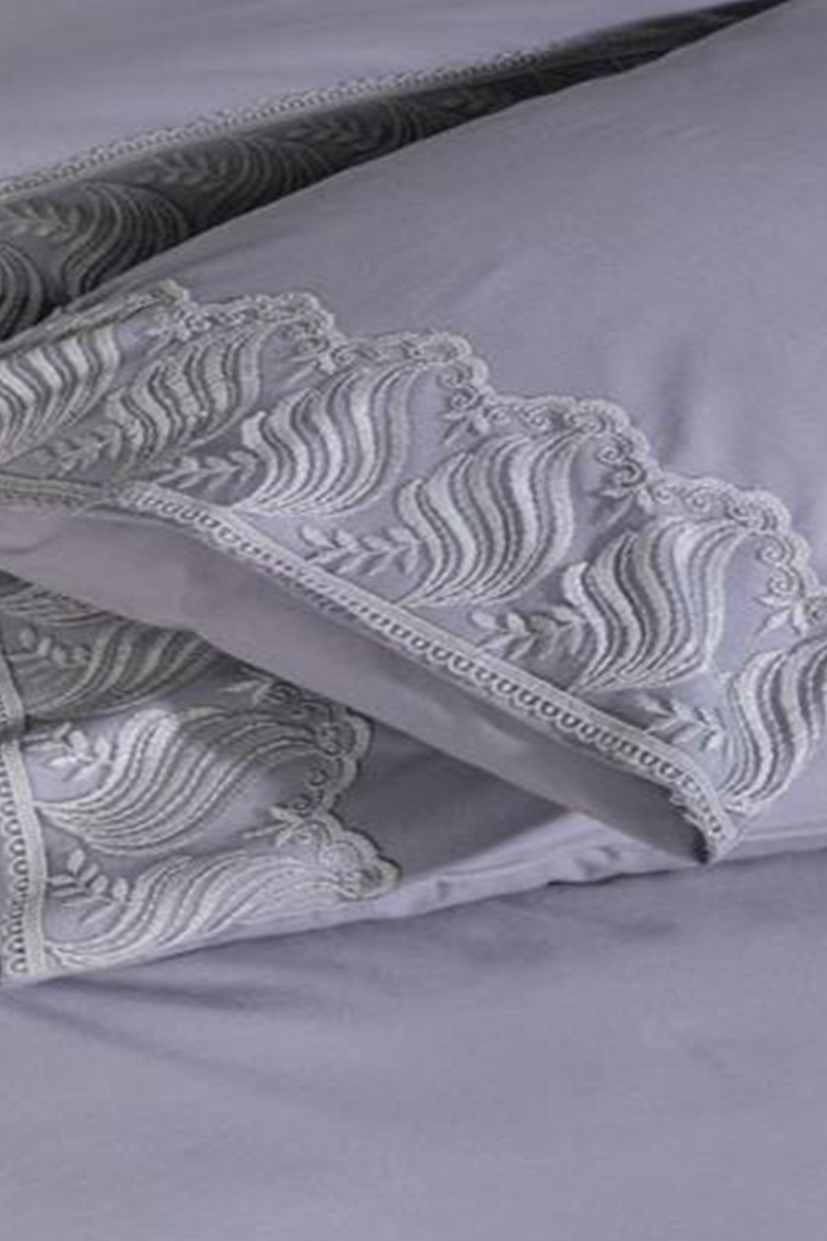 Fransız Dantelli Wave Çeyizlik Nevresim Takımı Gri - 5