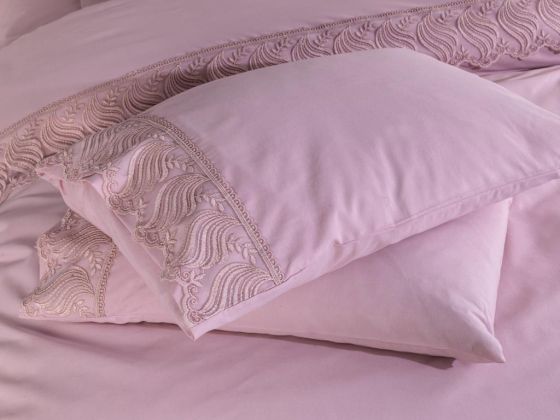 Fransız Dantelli Wave Çeyizlik Nevresim Takımı Pudra - Çeyiz Diyarı (1)