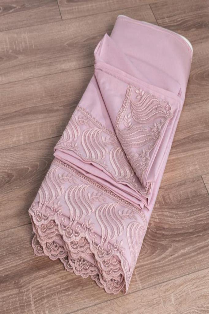 Fransız Dantelli Wave Çeyizlik Nevresim Takımı Pudra - 5