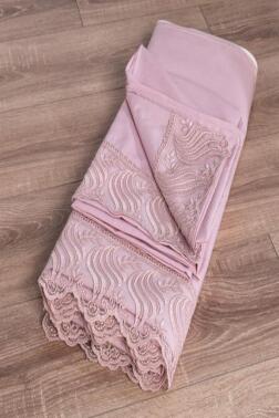 Fransız Dantelli Wave Çeyizlik Nevresim Takımı Pudra - 5