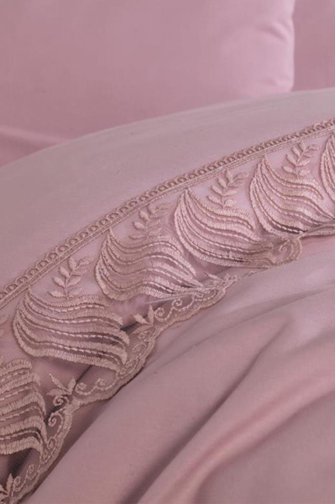 Fransız Dantelli Wave Çeyizlik Nevresim Takımı Pudra - 3