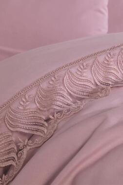 Fransız Dantelli Wave Çeyizlik Nevresim Takımı Pudra - 3