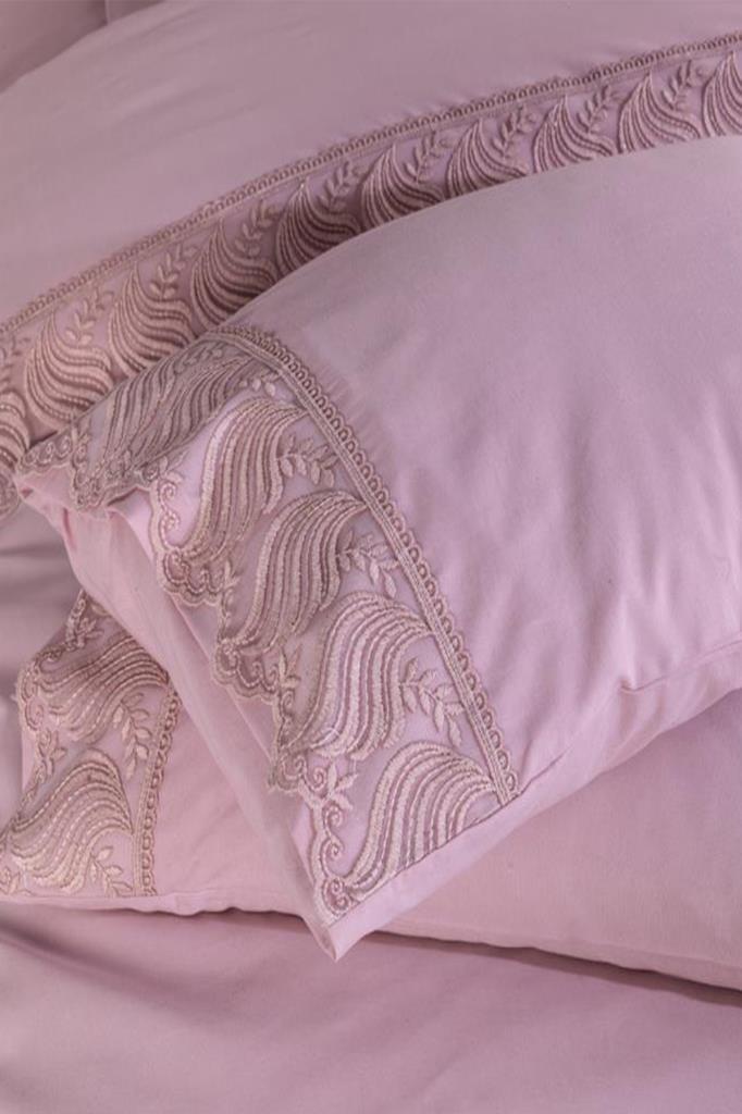 Fransız Dantelli Wave Çeyizlik Nevresim Takımı Pudra - 4