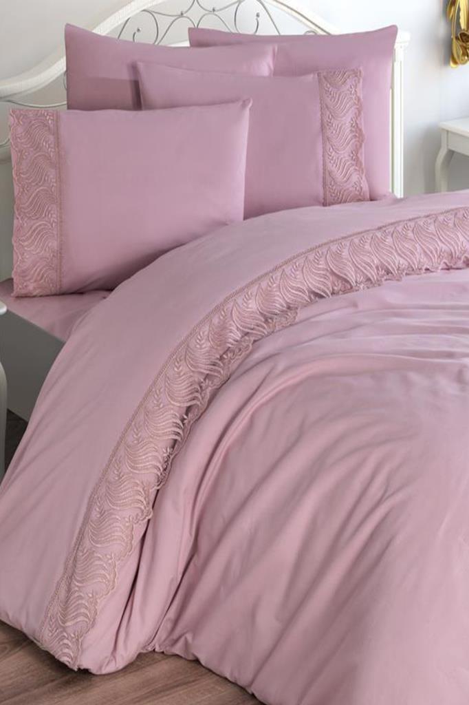 Fransız Dantelli Wave Çeyizlik Nevresim Takımı Pudra - 1