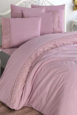 Fransız Dantelli Wave Çeyizlik Nevresim Takımı Pudra - 1