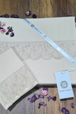 Fransız Dantelli Yonca Çeyizlik Nevresim Takımı Cappucino - 7